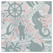 Nautical Beach Collage Sage ID840 Stof (Close Up)