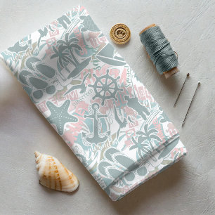 Nautical Beach Collage Sage ID840 Stof