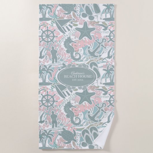 Nautical Beach Collage Sage ID840 Strandlaken (Voorkant)