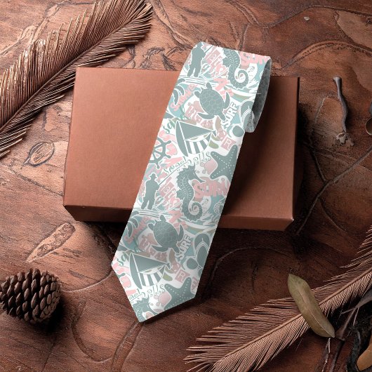 Nautical Beach Collage Sage ID840 Stropdas