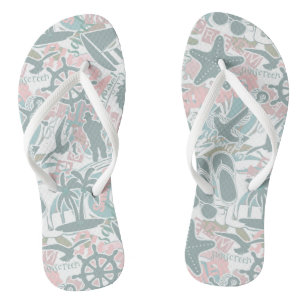 Nautical Beach Collage Sage ID840 Teenslippers