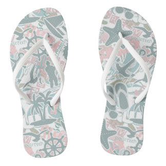 Nautical Beach Collage Sage ID840 Teenslippers