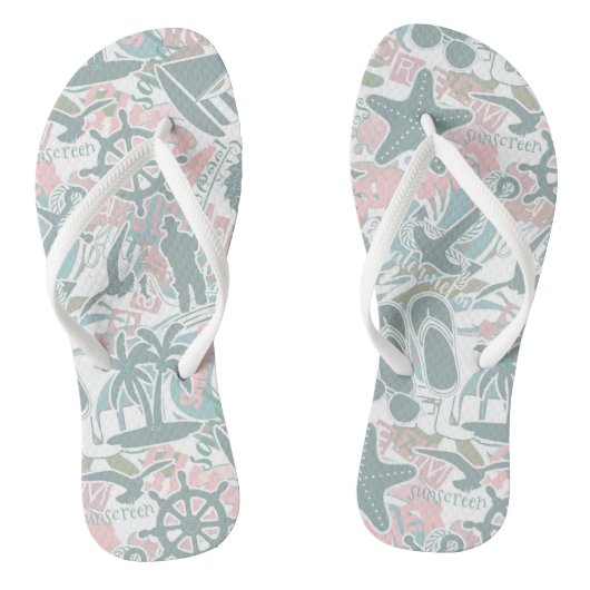 Nautical Beach Collage Sage ID840 Teenslippers (Voetbed)