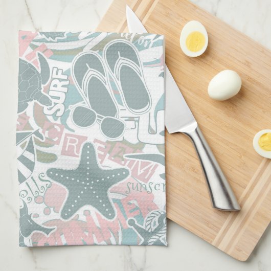 Nautical Beach Collage Sage ID840 Theedoek (Quarter Fold)