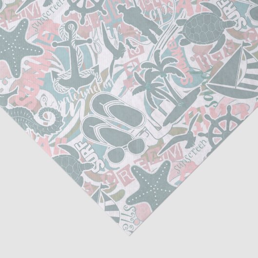 Nautical Beach Collage Sage ID840 Tissuepapier (Detail)