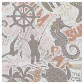 Nautical Beach Collage Taupe ID840 Stof (Close Up)