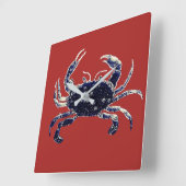 Nautical Beach Crab Navy and Red Wall Clock Vierkante Klok (Hoek)