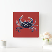 Nautical Beach Crab Navy and Red Wall Clock Vierkante Klok (Huis)