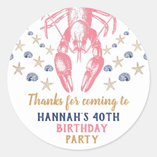Nautical Beach Crayfish Birthday Dank je koraal Ronde Sticker