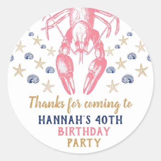 Nautical Beach Crayfish Birthday Dank je koraal Ronde Sticker (Voorkant)