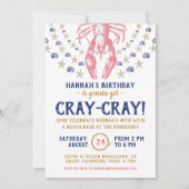 Nautical Beach Crayfish Coral Navy Birthday Party Kaart (Voorkant)