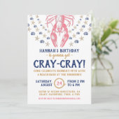 Nautical Beach Crayfish Coral Navy Birthday Party Kaart (Staand voorkant)