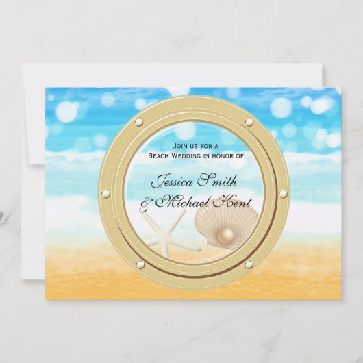 Nautical Beach Cruise Zee Ship Huwelijksuitnodigin Kaart (Voorkant)