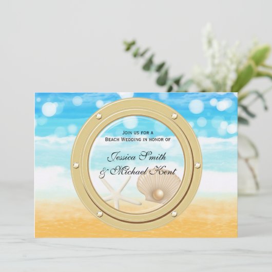 Nautical Beach Cruise Zee Ship Huwelijksuitnodigin Kaart (Staand voorkant)