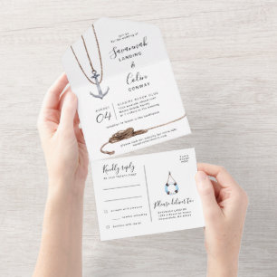 Nautical Beach Destination Wedding  All In One Uitnodiging