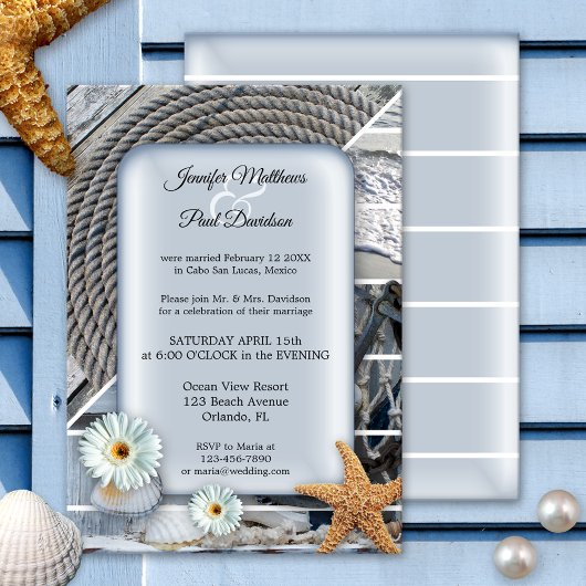 Nautical Beach Dusty Blue Post Weddenschap Kaart