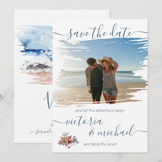 Nautical Beach Foto Sla de datum Uitnodiging op (Voorkant / Achterkant)