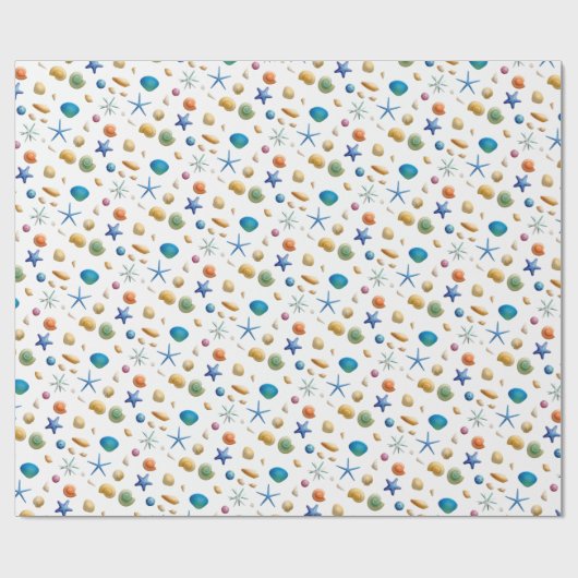 Nautical Beach Gift Wrap van Seashell en Starfish Cadeaupapier (Vlak)