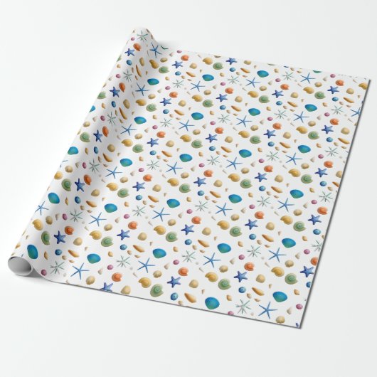 Nautical Beach Gift Wrap van Seashell en Starfish Cadeaupapier (Uitgerold)