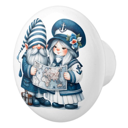 Nautical Beach Gnome Keramische Knop (Rechts)