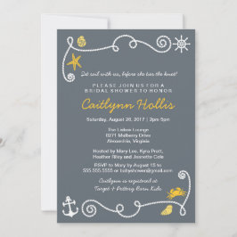 Nautical Beach Grey & Yellow Bridal of Baby shower Kaart