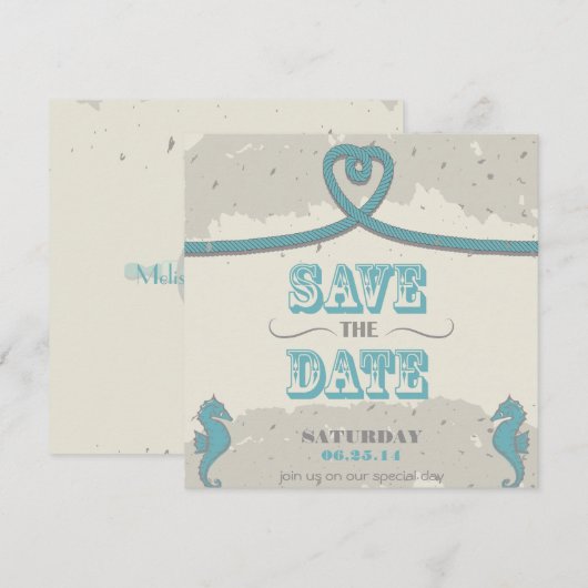 Nautical Beach Heart Knot Save the Date (Voorkant / Achterkant)
