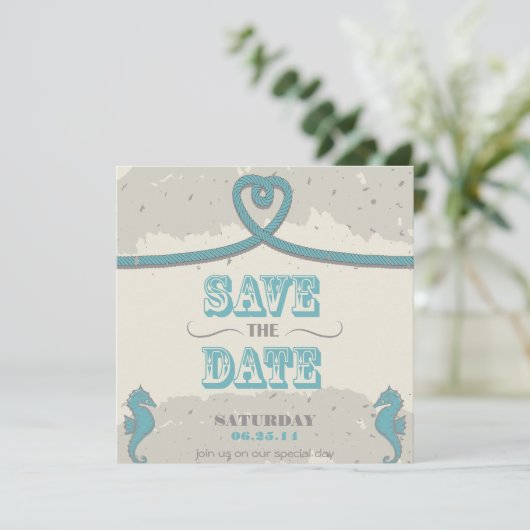 Nautical Beach Heart Knot Save the Date (Staand voorkant)