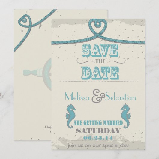Nautical Beach Heart Knot Save the Date (Voorkant / Achterkant)