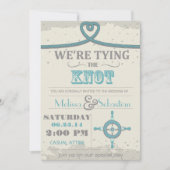Nautical Beach Heart Knot Wedding Invite Kaart (Voorkant)