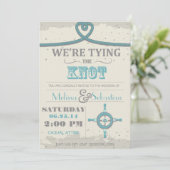 Nautical Beach Heart Knot Wedding Invite Kaart (Staand voorkant)