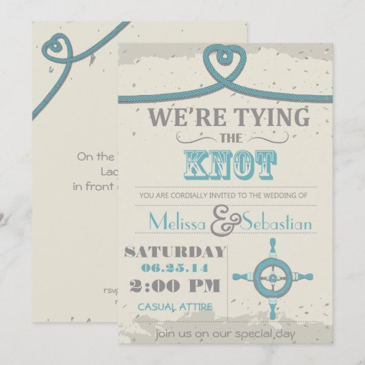 Nautical Beach Heart Knot Wedding Invite Kaart (Voorkant / Achterkant)