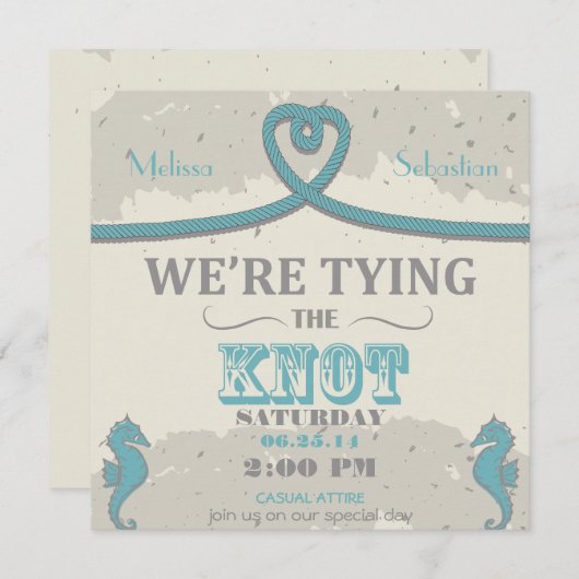 Nautical Beach Heart Knot Wedding Invite Kaart (Voorkant / Achterkant)