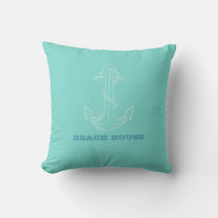 Nautical Beach House, Anchor, Mint Green Kussen