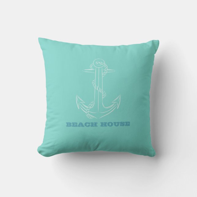 Nautical Beach House, Anchor, Mint Green Kussen (Voorkant)