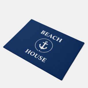 Nautical Beach House Anchor Navy Blue Deurmat