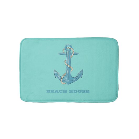 Nautical Beach House, Anchor, Rope, Mint Green Badmat (Voorkant)