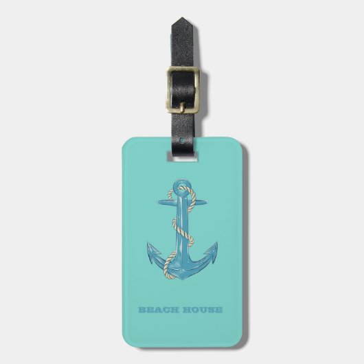 Nautical Beach House, Anchor, Rope, Mint Green Bagagelabel (Voorkant verticaal)