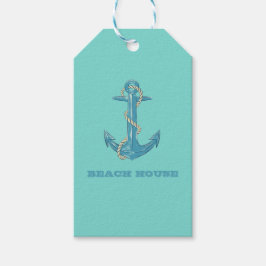 Nautical Beach House, Anchor, Rope, Mint Green Cadeaulabel