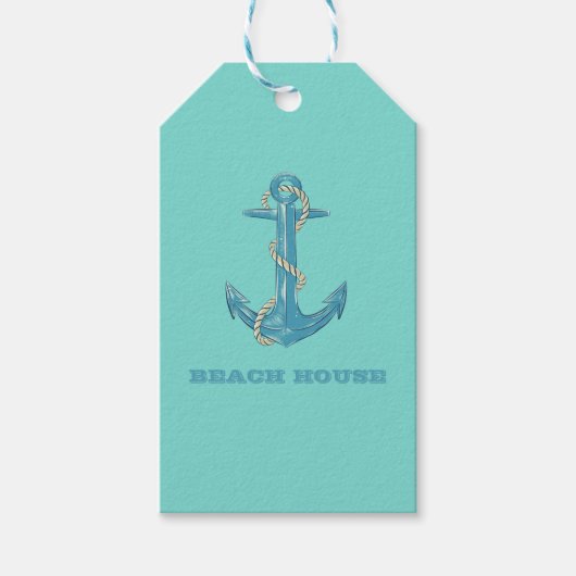 Nautical Beach House, Anchor, Rope, Mint Green Cadeaulabel (Voorkant)