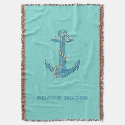 Nautical Beach House, Anchor, Rope, Mint Green Deken (Voorkant Verticaal)