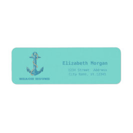 Nautical Beach House, Anchor, Rope, Mint Green Etiket