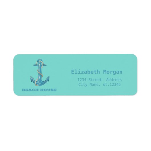 Nautical Beach House, Anchor, Rope, Mint Green Etiket (Voorkant)