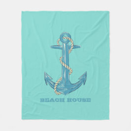 Nautical Beach House, Anchor, Rope, Mint Green Fleece Deken