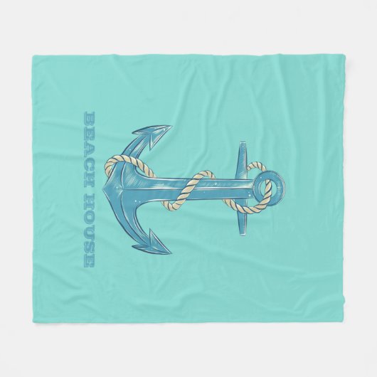 Nautical Beach House, Anchor, Rope, Mint Green Fleece Deken (Voorkant (Horizontaal))