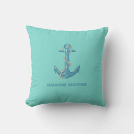 Nautical Beach House, Anchor, Rope, Mint Green Kussen
