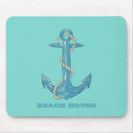 Nautical Beach House, Anchor, Rope, Mint Green Muismat