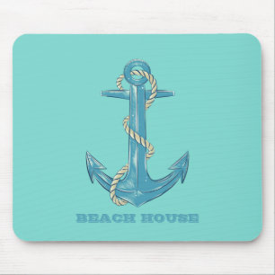 Nautical Beach House, Anchor, Rope, Mint Green Muismat