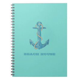 Nautical Beach House, Anchor, Rope, Mint Green Notitieboek