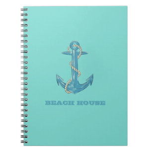 Nautical Beach House, Anchor, Rope, Mint Green Notitieboek