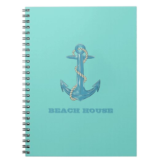 Nautical Beach House, Anchor, Rope, Mint Green Notitieboek (Voorkant)